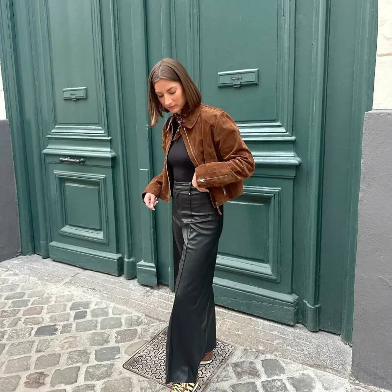 winter jacket women Vintage Suede Zippers Short Jackets Women's Casual Lapel Full Sleeve Pocket Jacket 2025 Autumn Winter New Lady Street Outwear