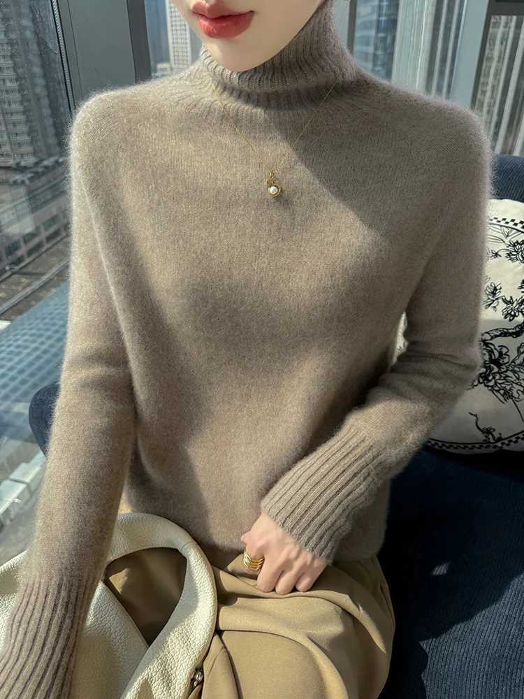 Autumn Winter Sweater Women Pullover 100Merino Wool Sweater High Collar Clothes Knit Warm Inside Join Hollow Out Raglan SleevesT251027