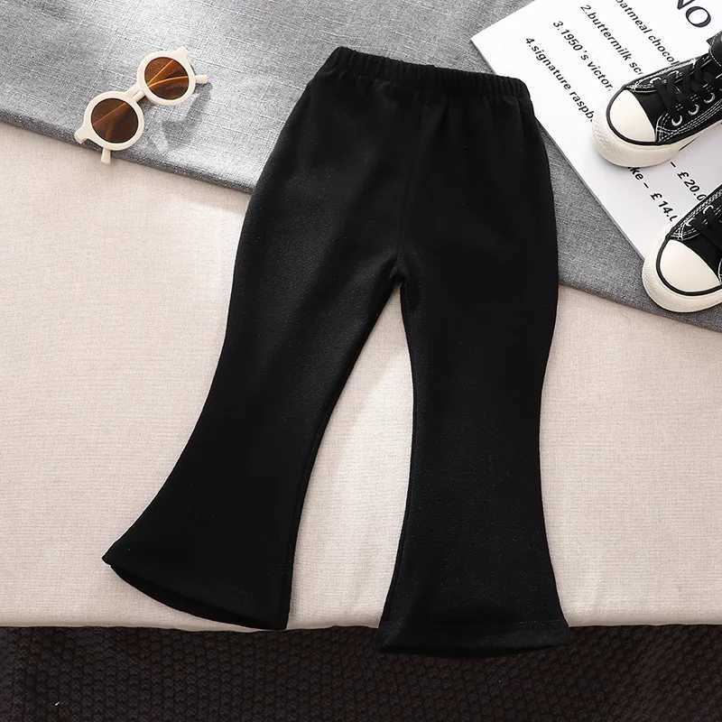 Korean Style Girls Elastic Legging Spring Autumn Solid Color Flat Waist Micro Flare Pants For ToddlersT251027