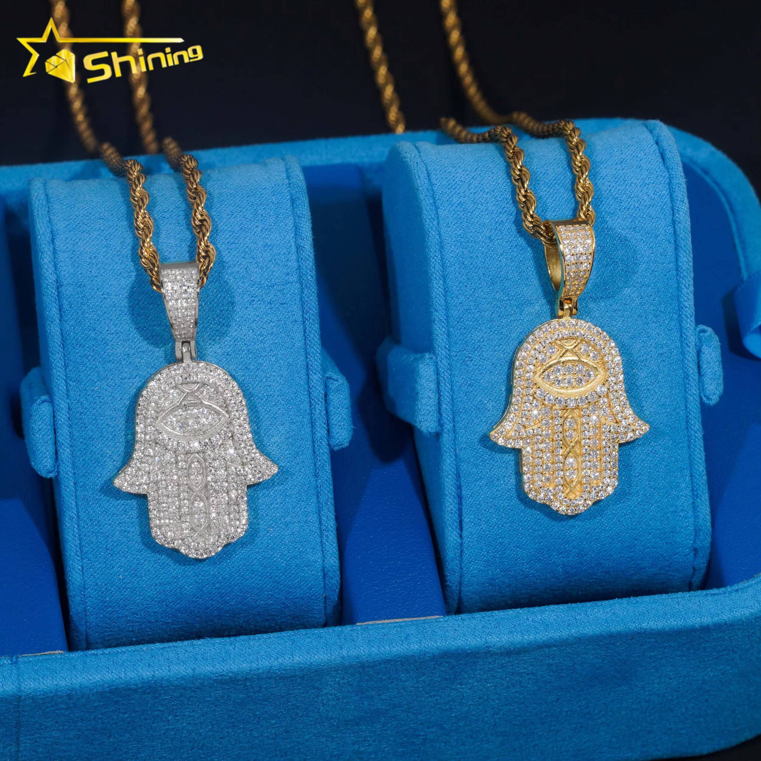 Promotion Price Pass Tester 925 Sterling Silver Gold Plated Fully Iced Custom Fine Jewelry Pendants Charms Hamsa Pendant