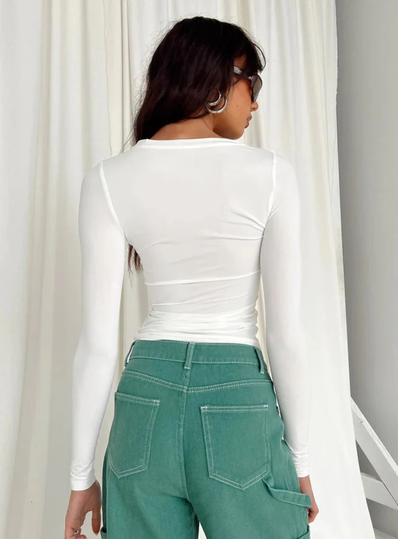 Womens Long Sleeved TShirt Spring And Autumn Solid Color Slim Fit Pullover Womens Basic TShirt Y2k Clothes Street Wear 251027