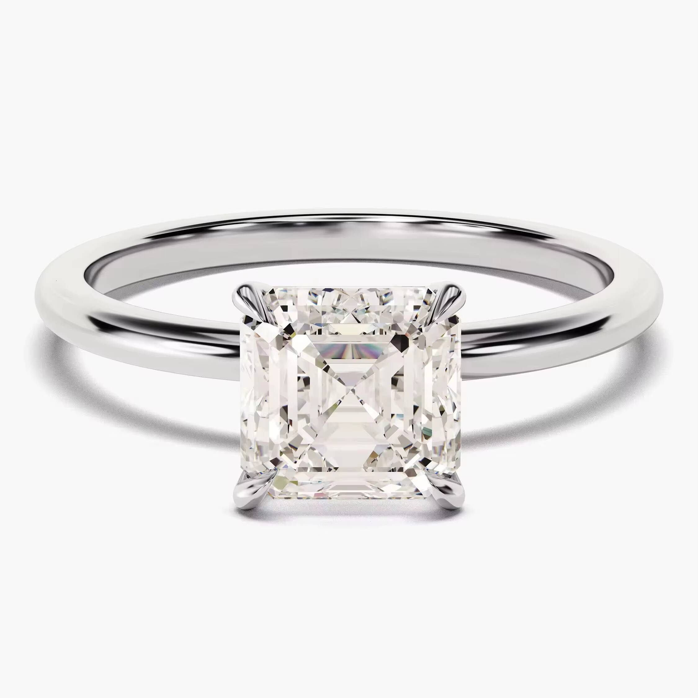 14k 18k Gold 15 CT Asscher Cut Diamond Engagement Ring Dainty Engagement Ring 4 Prong Solitaire Diamond Ring