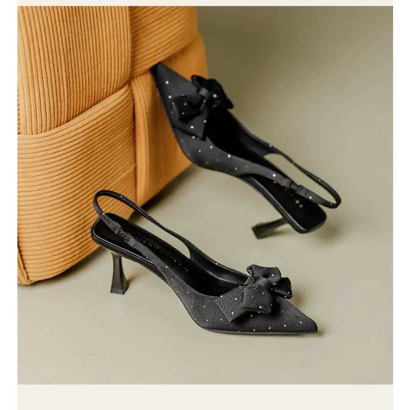 Sweet rhine bow hollow high heels womens stiletto heel French kickoff not tired foot temperament baotou sandals summerXJ251027