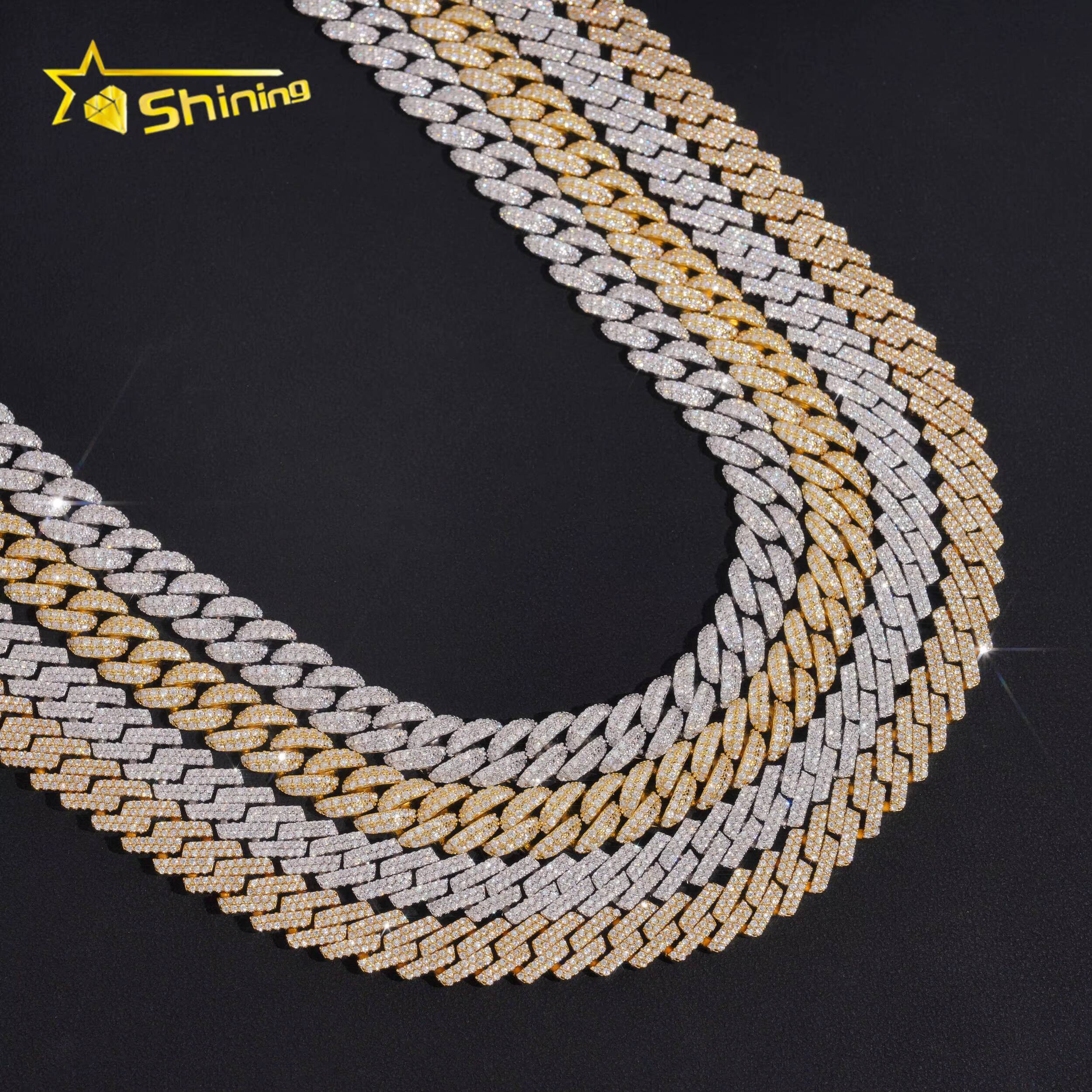 Hip Hop Fine Jewelry Factory Direct Sell 10MM Iced Out 925 Sterling Silver White Gold Plated Moissanite Cuban Link Chain Men