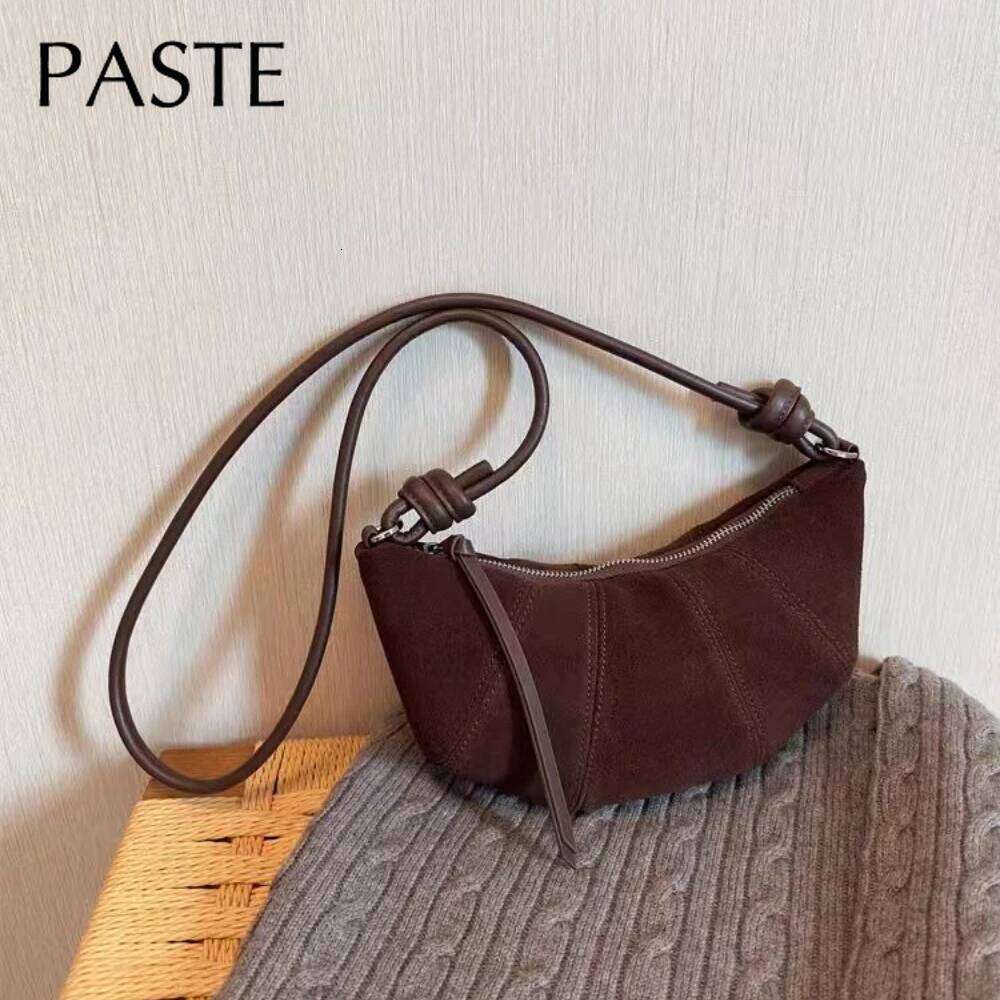 Designer Luxury Chic Hot Sale Half Moon Croissant Round Rope Strap Women Crossbody Small Genuine Suede Cow Leather Female Shoulder Bag