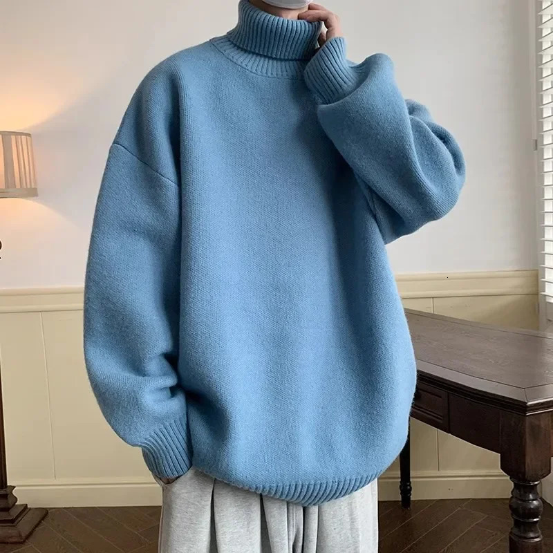 Autumn Winter Loose Casual Turtleneck Sweater Men Fashion Knitted Pullovers Solid Color Warm Harajuku Knitting Sweaters Man 251016