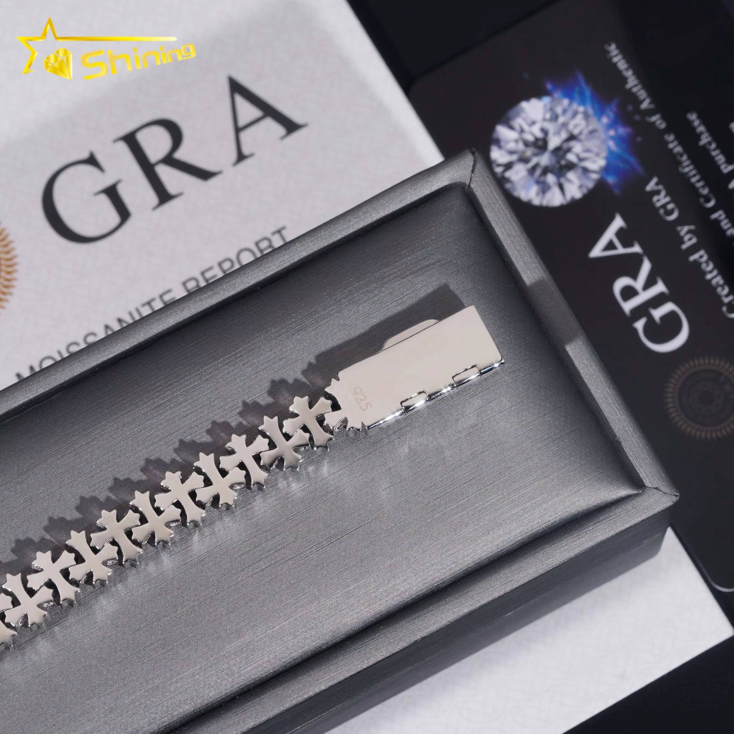 Luxury Small Size Cross Cuban Link Chain Sterling Silver 925 Moissanite Cross Bracelets Hip Hop Mens Jewelry