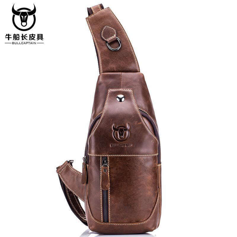 Captain Bull BULLCAPTAIN Men S Genuine Leather Single Shoulder Chest Top Layer Cowhide Front Crossbody Bag High Quality