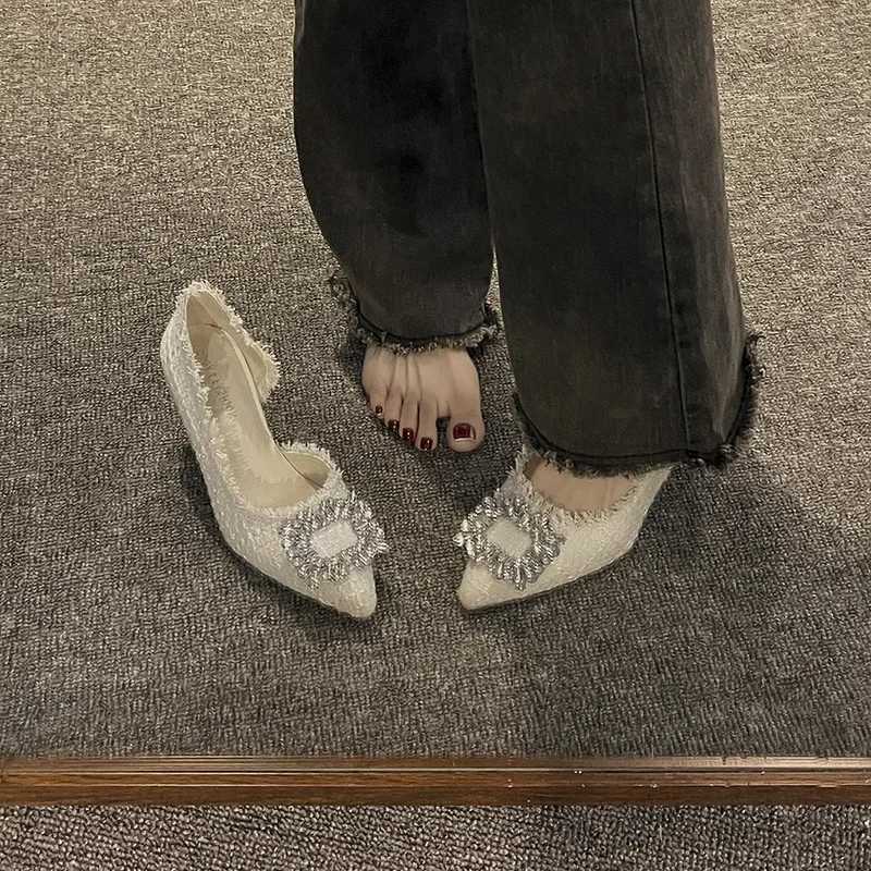 Summer 2025 French Design Pointed Toe High Heels Crystal Embellished Slim Stiletto Womens Single Shoes Elegant Minimalist FootwXJ251027