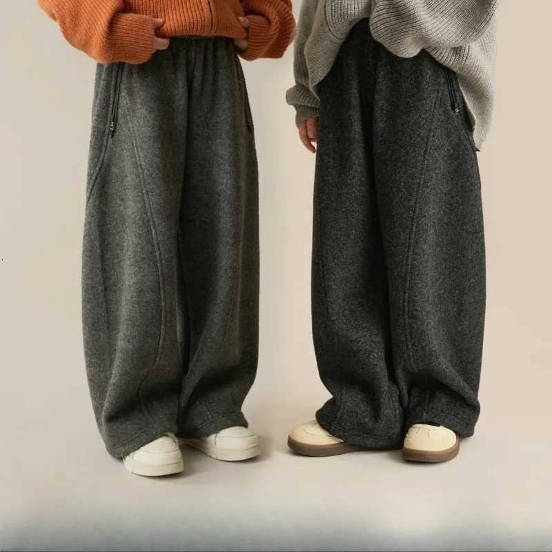 Family Matching Outfits Boys Girls Woolen WideLeg Pants 2025 Western Style Kids Casual Pant Mom Kids StraightLeg TrousersT251027