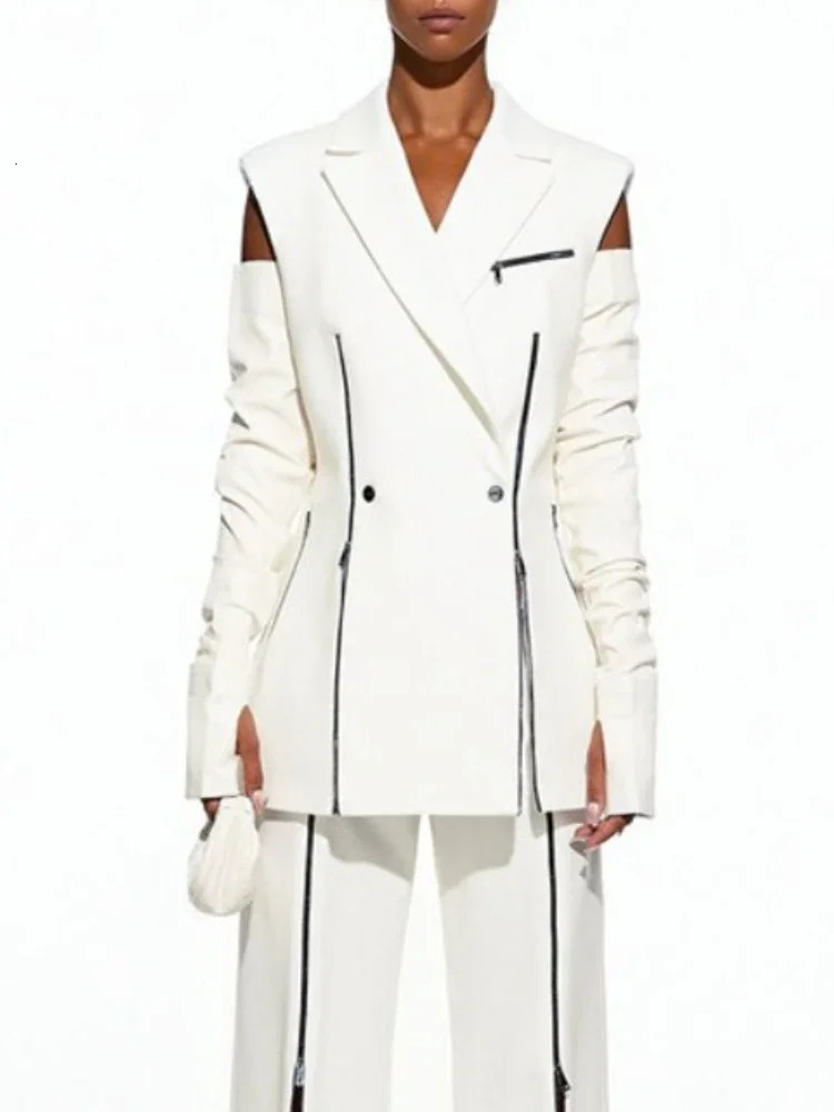 Gymystars Womens White Suit Vest Top Sleeveless Coat for Women Vintage Shoulder Pad Zipper Casual Blazer Outwear 251027