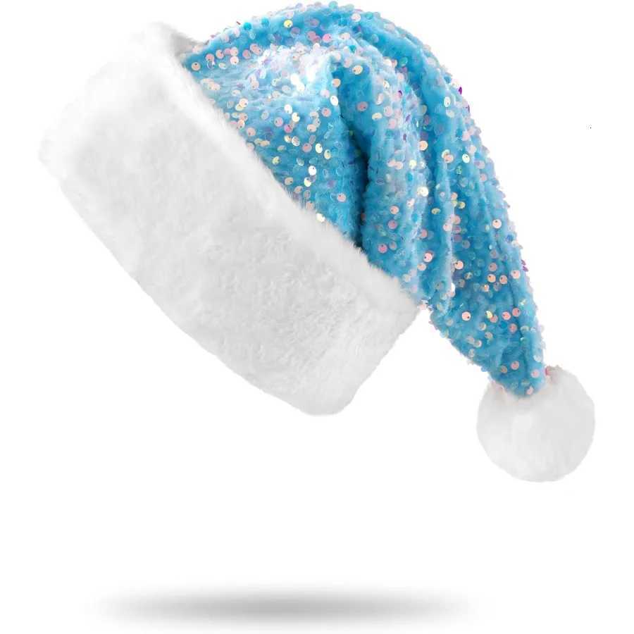 Golden Sparkling Sequin Santa Hat with Plush Fur Trim for Adults Festive Christmas Holiday Party Accessory Elegant Festival HeaW251027