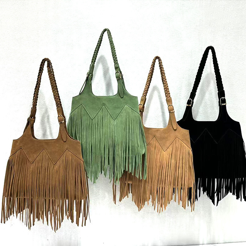 Fashion Trend Womens Shoulder Bag er Handbag Womens Handbag 2024 Tassel Womens Wallet Suede Bucket Bag 241008