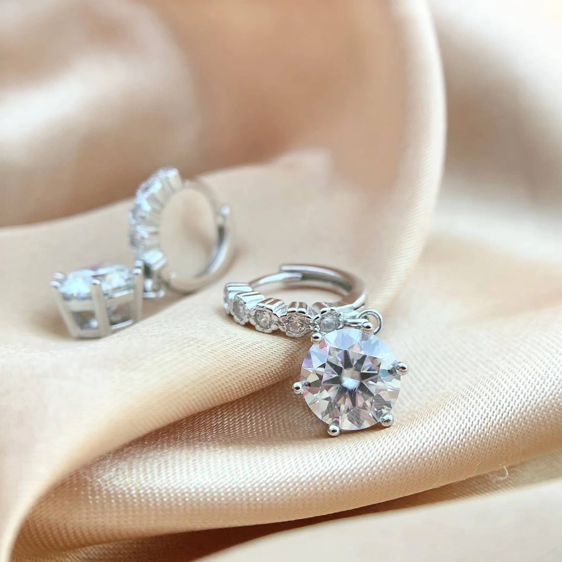 GRA VVS 1CT Diamond Tennis Long Hanging Dangle Hoop Moissanite Earring for Women 925 Sterling Silver Engagement Fine Jewelry Set