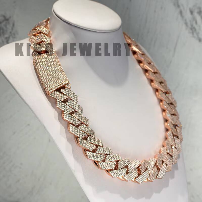 Custom Cuban Chain 26mm Width 4 Rows Moissanite Flower Setting Hip Hop Ice Out Cuban Link Chain Necklace