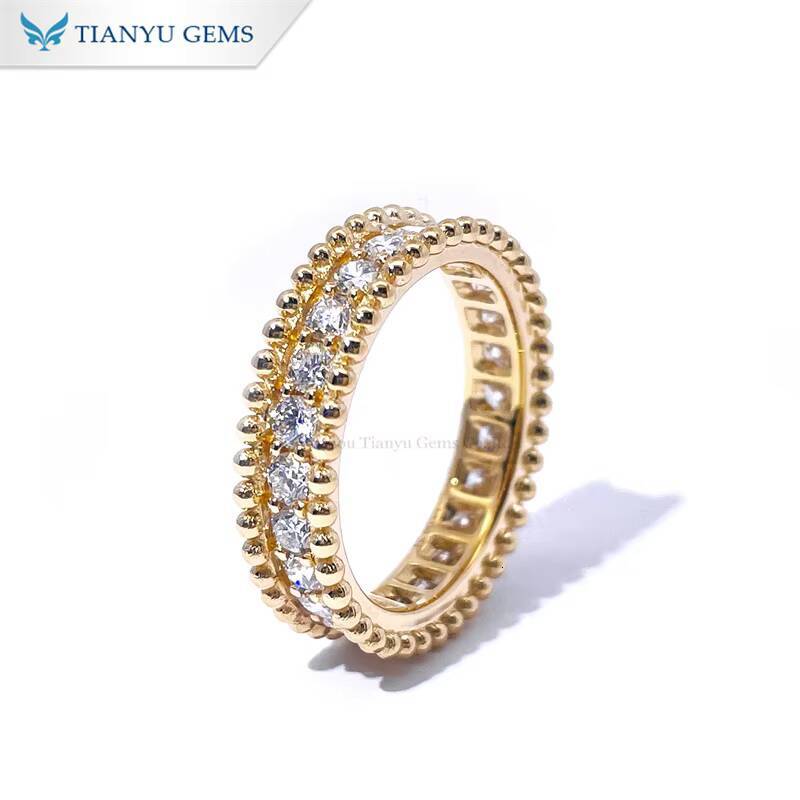 Tianyu Gems 18k Yellow Gold Full Band 22mm Moissanite Diamonds Ring for Women Engagement