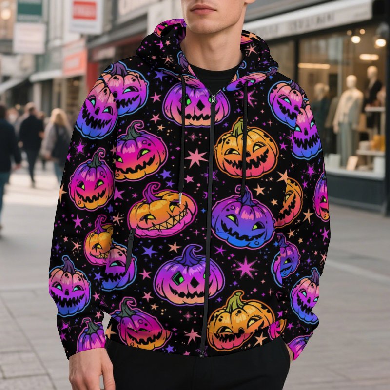 2025 new Halloween coat hooded cardigan men's loose sweater printed zipper top men's