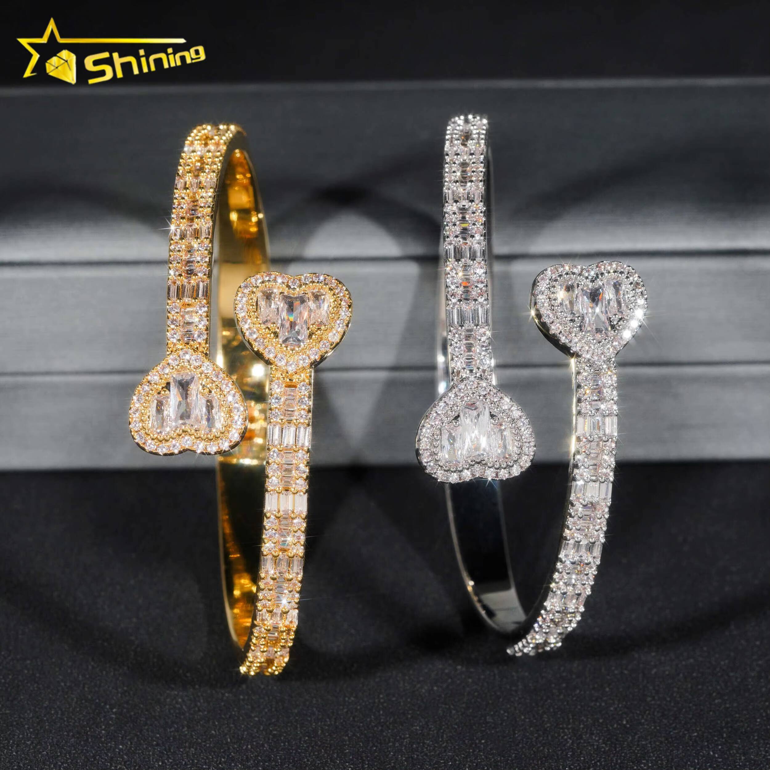 Pass Diamond Tester Top Quality Heart Bangle 925 Sterling Silver Moissanite Diamond Bracelet