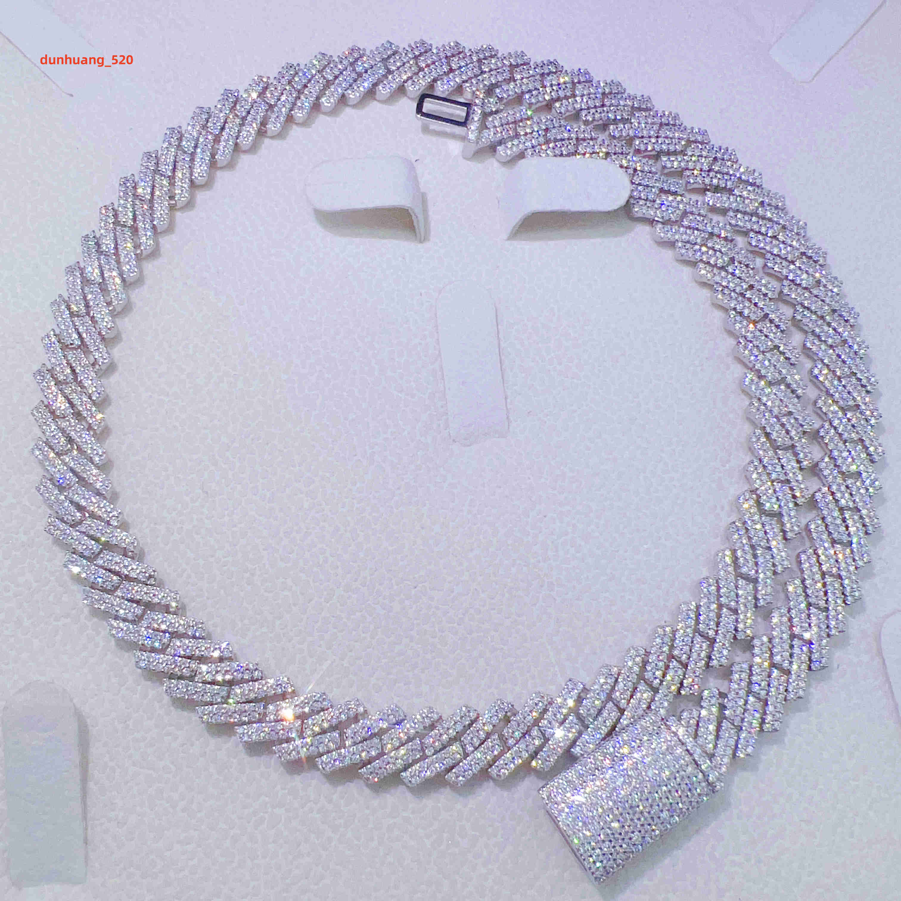 Popular Style Square Shape 10mm 2 Rows Hip Hop Iced Out 925 Silver FL Moissanite Diamond Pass Diamond Tester Miami Cuban Chain