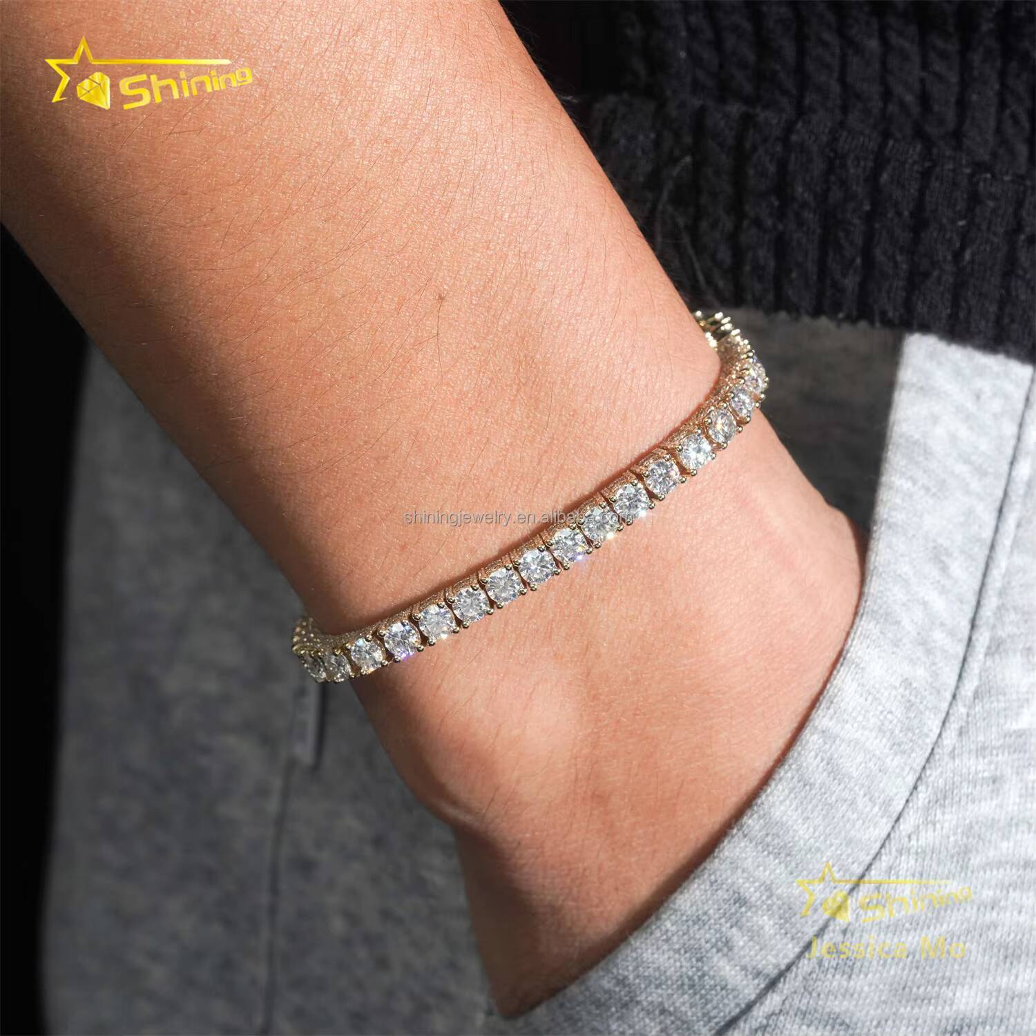 Custom Made Luxury 4mm 10k Solid Gold Jewelry VVS1 Moissanite Diamond Iced Out Fully Claw Setting Cluster Tennis Bracelet