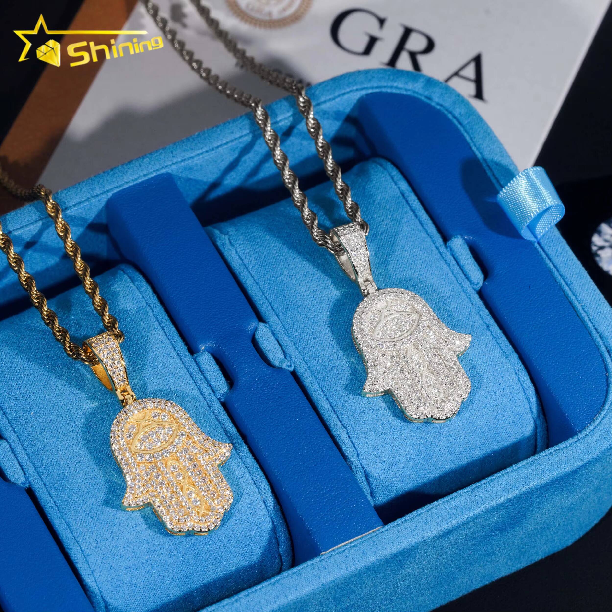Promotion Price Pass Tester 925 Sterling Silver Gold Plated Fully Iced Custom Fine Jewelry Pendants Charms Hamsa Pendant