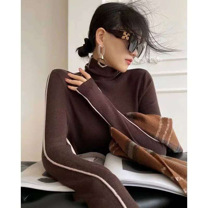 High Neck Knitted Sweater Women Autumn Winter Trendy Color Blocking Slim Fit Sweaters Female Base Simplicity Long Sleeved Tops Women Sweater Designer 