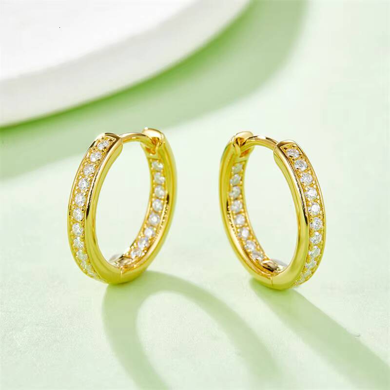 D Color VVS1 Clarity Brilliant Round Cut 12mm Moissanite Single Row Inside Out Hoop 925 Sterling Silver Earrings for Women