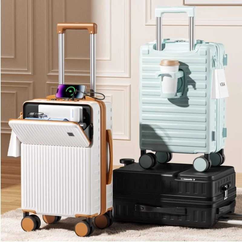 2025 New FrontOpening Suitcase 20 inch Cabin Luggage 28 inch Large Capacity Suitcase Travel Luggage Cup Holder W251027