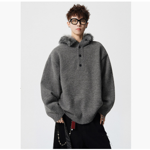 American Style Hooded Sweater With Large Fur Collar For Men And Designer Sweater Women Autumn And Winter Pullover Knitwear Lazy Style Loose Coat Trend