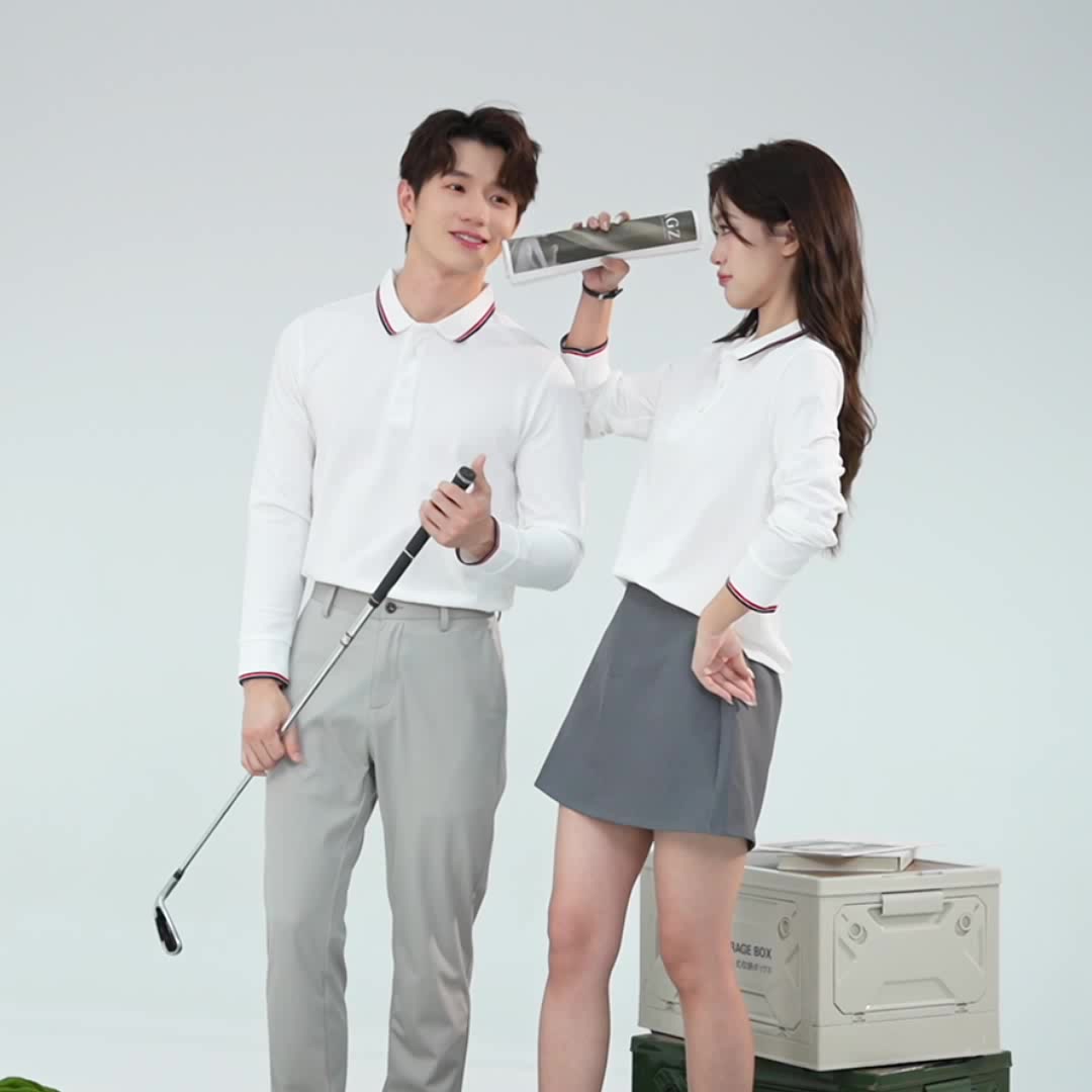 Unisex Color-Block Collar Ice-Oxygen Collar Long-Sleeve Polo Shirt in 6 Colors JX-CX25999