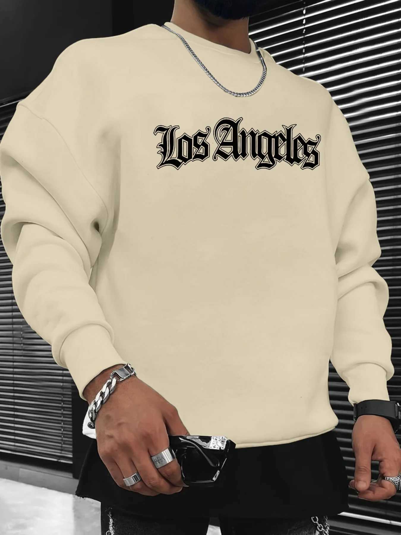 Mens autumn and winter fashionable casual loose Los Angeles letter graphic printed long sleeved round neck sweatshirt W251027