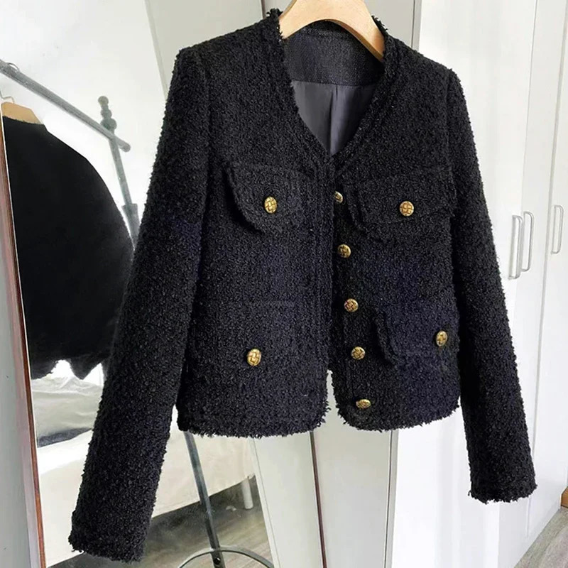 EVNISI Women Tweed Long Sleeve Elegant Jacket Singlebreasted Cardigan Coat Pocket Small Fragrance Outerwear Autumn 251027