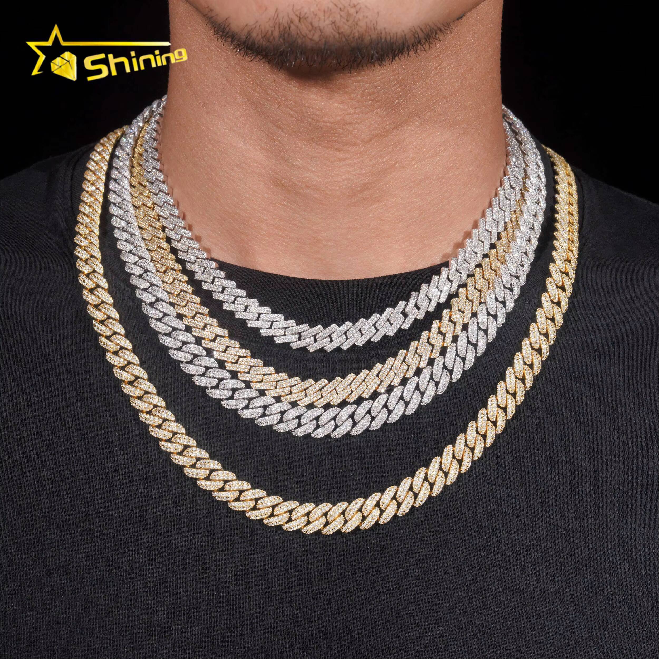Hip Hop Fine Jewelry Factory Direct Sell 10MM Iced Out 925 Sterling Silver White Gold Plated Moissanite Cuban Link Chain Men