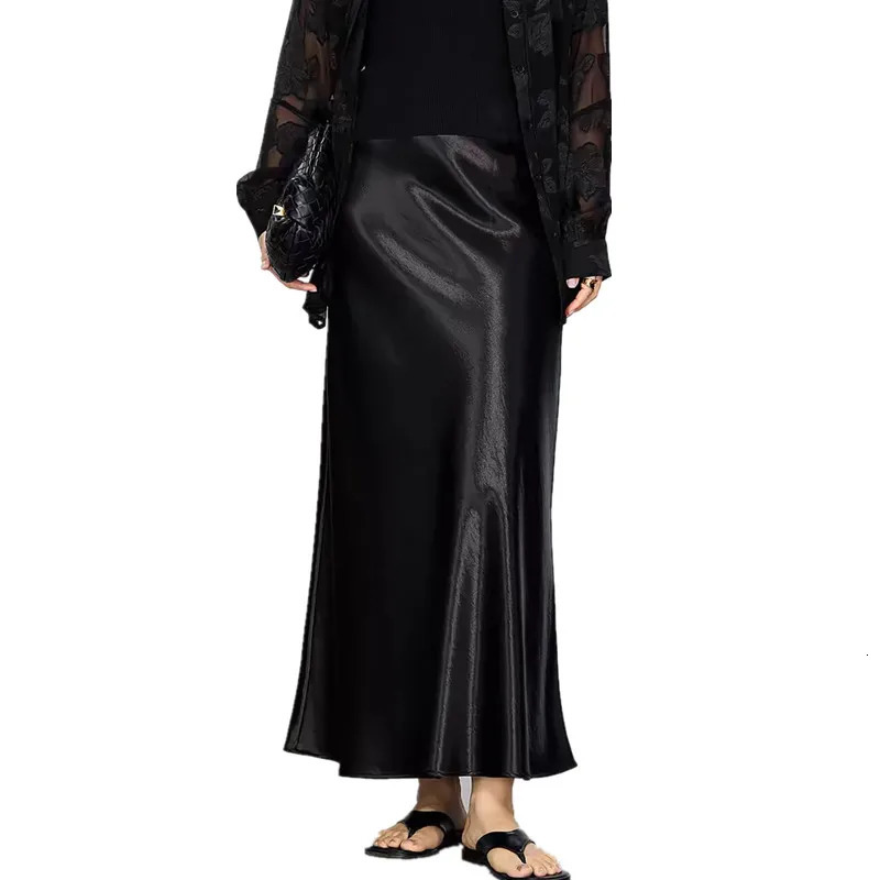 French Style Chic Womens Acetic Acid Satin Flowy High Waist Hip Hugging Skirt for SpringSummer Fishing Tail Aline 251027
