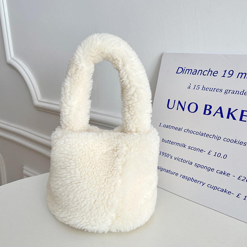 Faux Sheep Wool Small for Women Winter New Solid Color Handbag Niche Fluffy Bucket Bag