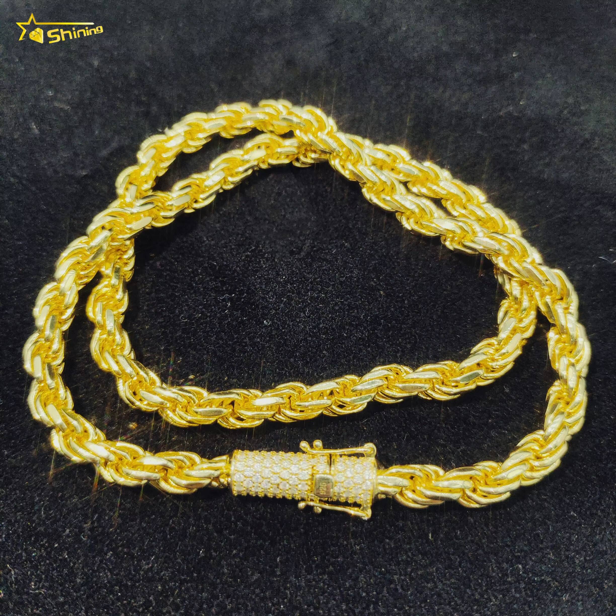 Hip Hop Jewelry Iced Out Fashion Cuban Link Necklace 6MM Solid Silver Moissanite Rope Chain for Men Women