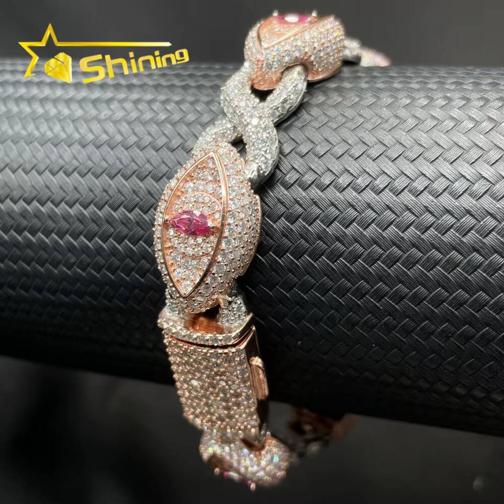 Pass Diamond Tester Solid 925 Sterling Silver Hip Hop Jewelry Custom Made VVS Moissanite Cuban Link Chain Eye Bracelet