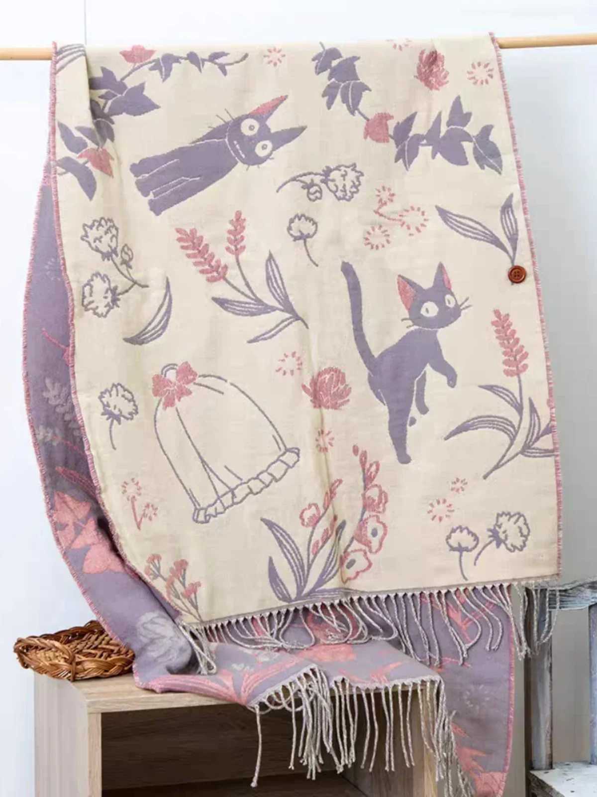 Niche Design Scarf Shawl Fashionab Versati Cute Cartoon Thicke Doubsided Winter Warm Button Scarf Girls DualpurposeW251027