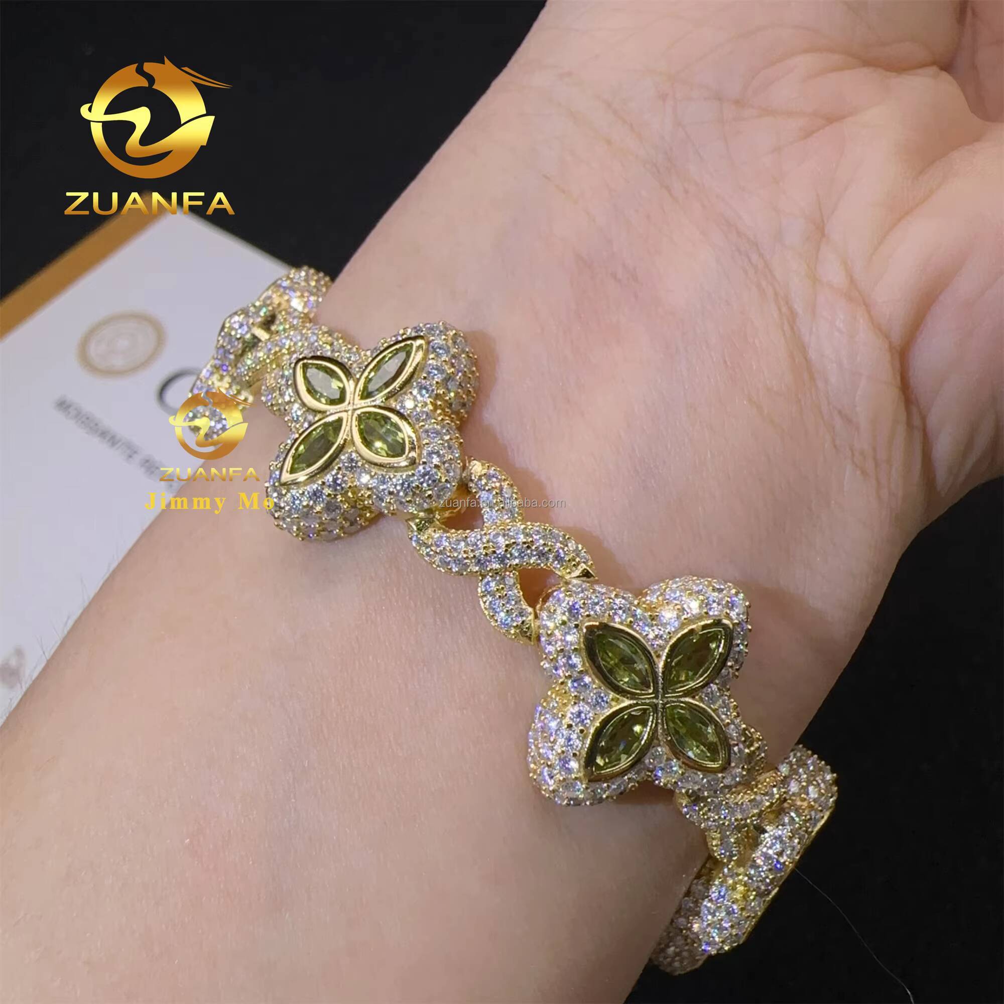 S925 Silver Marquise Flower Design Hip Hop Jewelry Iced Out Men Lab Moissanite Diamond Infinity Cuban Four Cleef Clover Bracelet