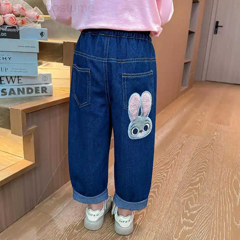 Disney Cute Cartoon Judy Girls Jeans Spring Autumn Vintage Elastic Waist Wide Leg Denim Pants Childrens Casual Trousers H251027