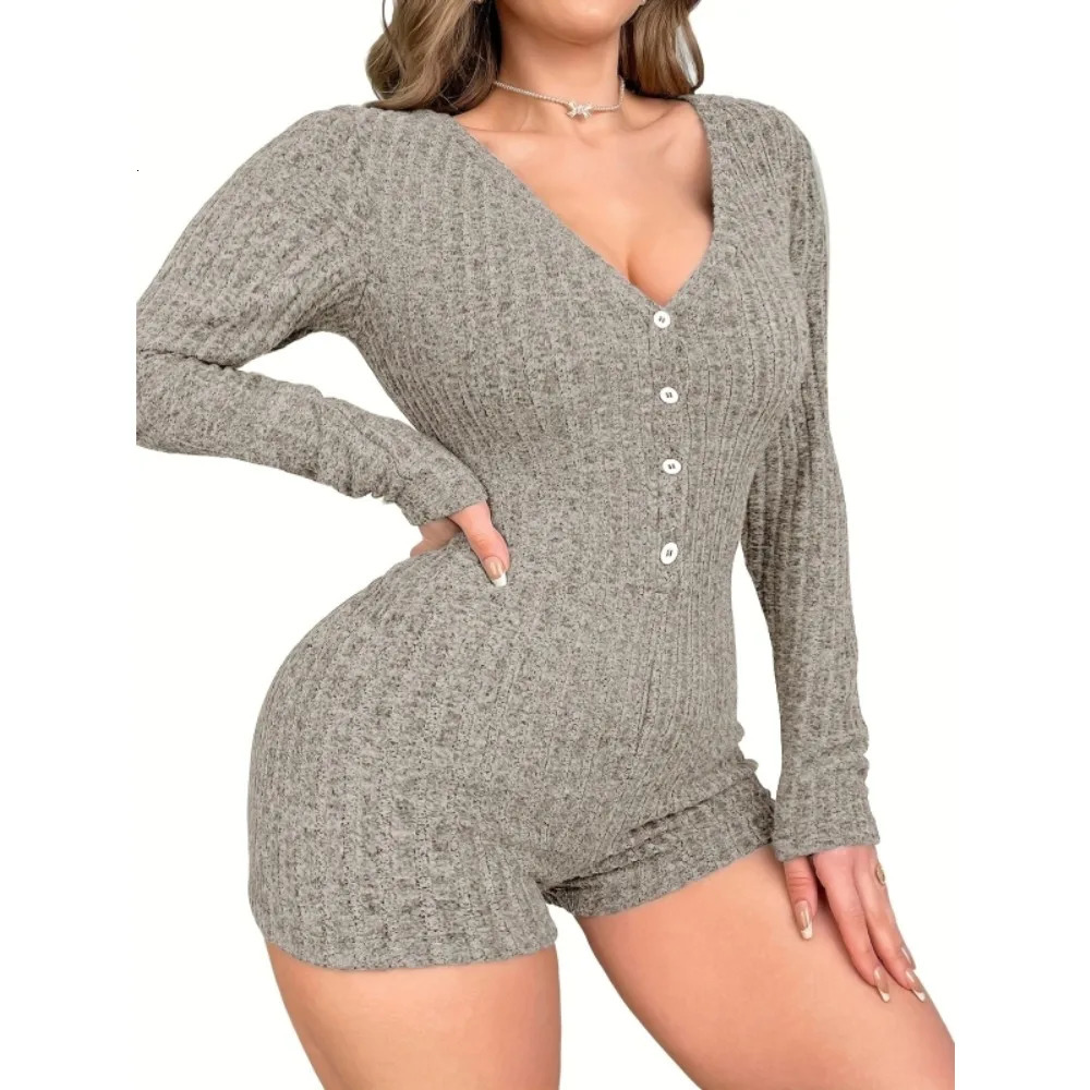 Plus Size 1XL5XL Womens Casual Long Sleeve Pajamas Sexy Jumpsuit Loungewear 251027