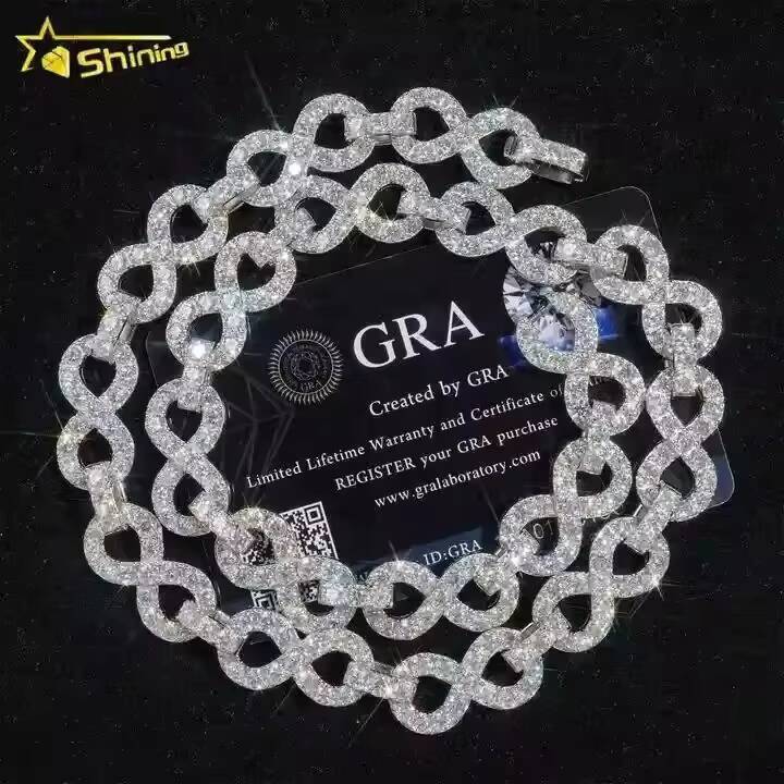Hip Hop Jewelry Custom Design 10MM 13MM 15MM Infinity Link VVS D Color Moissanite Cuban Link Chain Necklace