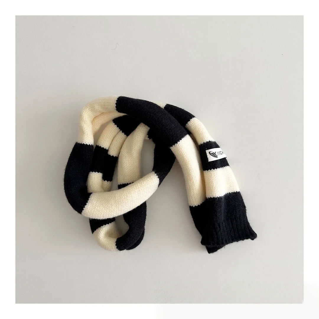 Toddler Kids Color Block Stripe Knitted Scarf 06Y Children Accessory Cute Skinny Cuffed Warm Winter Scarves for Baby Boys Girls 251027