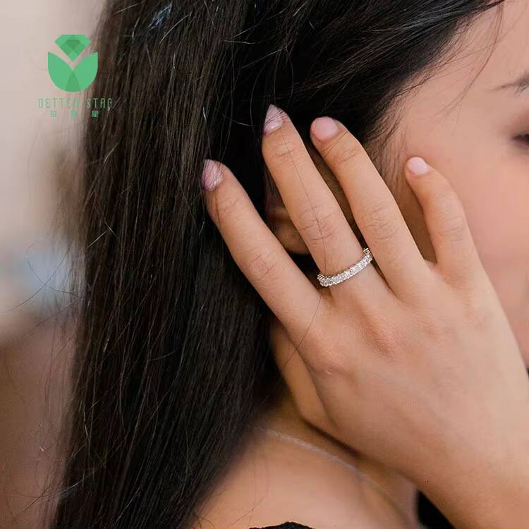 Custom White Gold Rose Yellow Pave Princess Shape Lab Diamond Eternity Ring HPHT Lab Created Full Diamond Rings Wedding Band