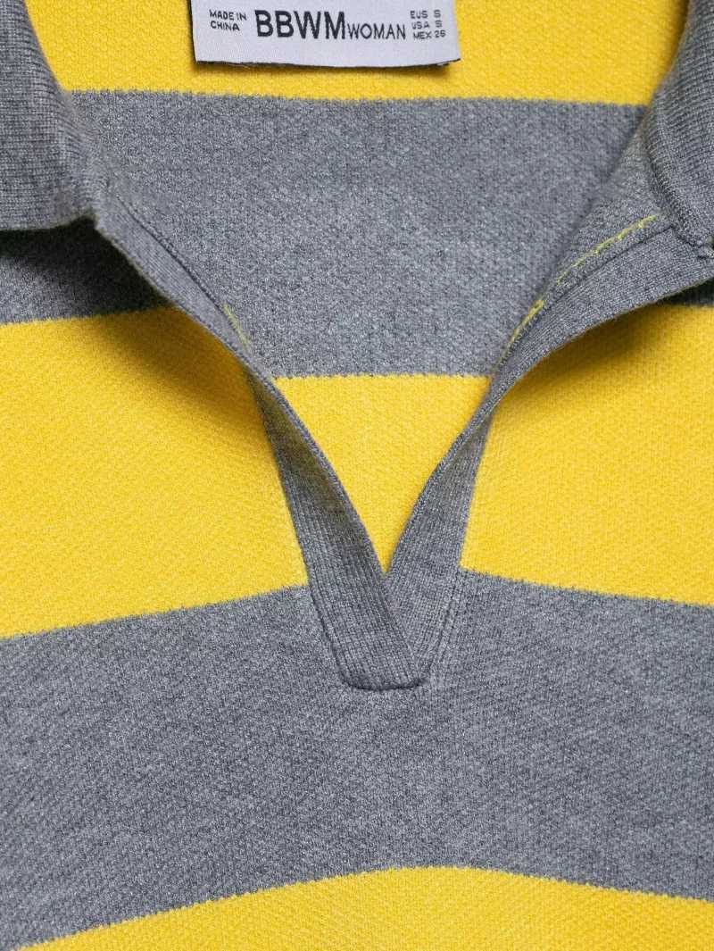 ETJ 2025 Autumn womens new line street style fashion yellow wide stripe polo neck loose version of longsleeved sweaterT251027