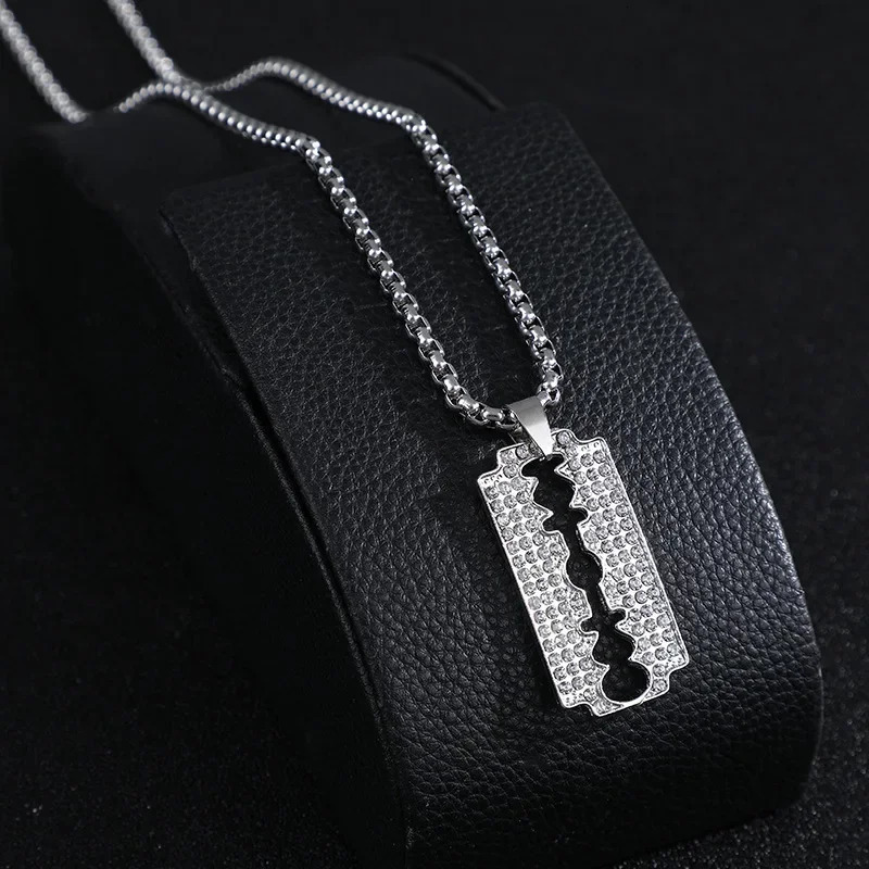 Crystal Razor Blade Pendant Sweater Chain Necklace for Women Men Vintage Steampunk Accessories Grunge Rock Jewelry Aesthetic 251020