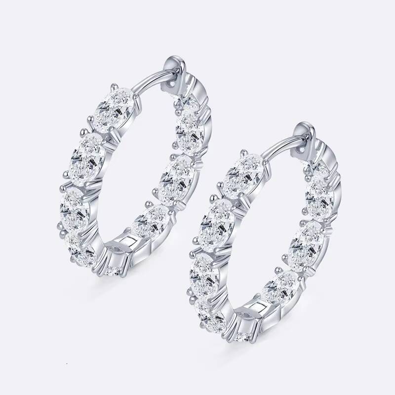 Personalization Fine Jewelry 925 Sterling Silver Oval Cut 3x5mm Moissanite Single Row Inside Out Hoop Earrings for Women