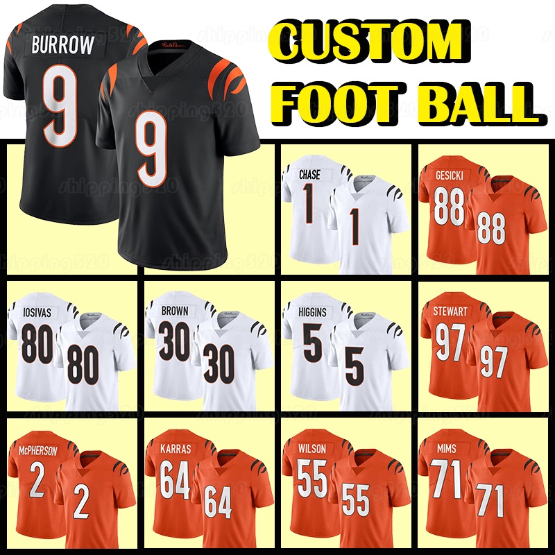 9 Joe Burrow Football Jerseys 1 Ja'Marr Chase 5 Tee Higgins Trey Hendrickson Chase Andrei Iosivas Mike Gesicki Shemar Stewart Amarius Mims Logan Ted Karras McPherson