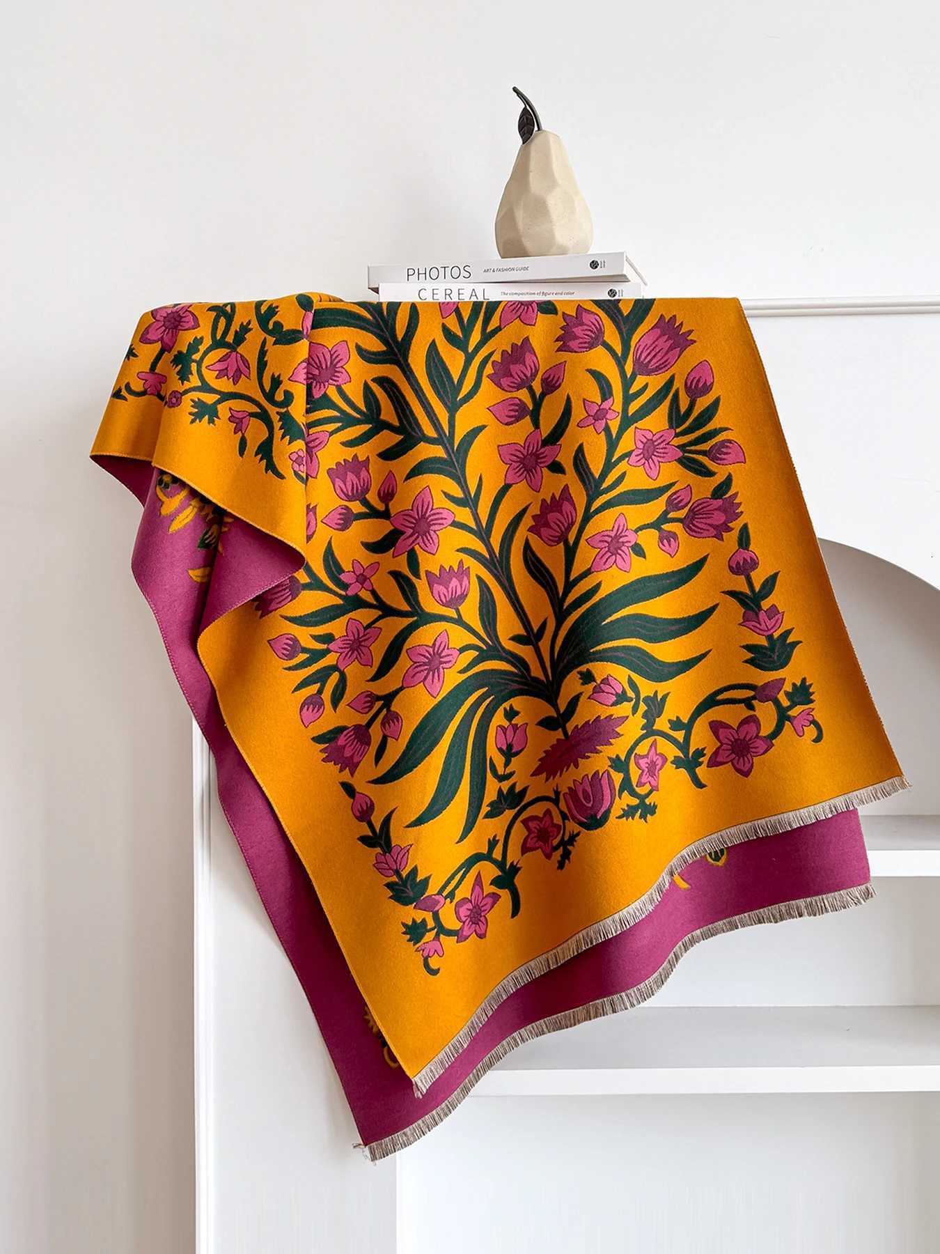 2025 Winter New Egant Wens Pattern Scarf Thick Faux Pashmina Doub Sided Shawls Warm Foard Fa Blanket WrapsW251027