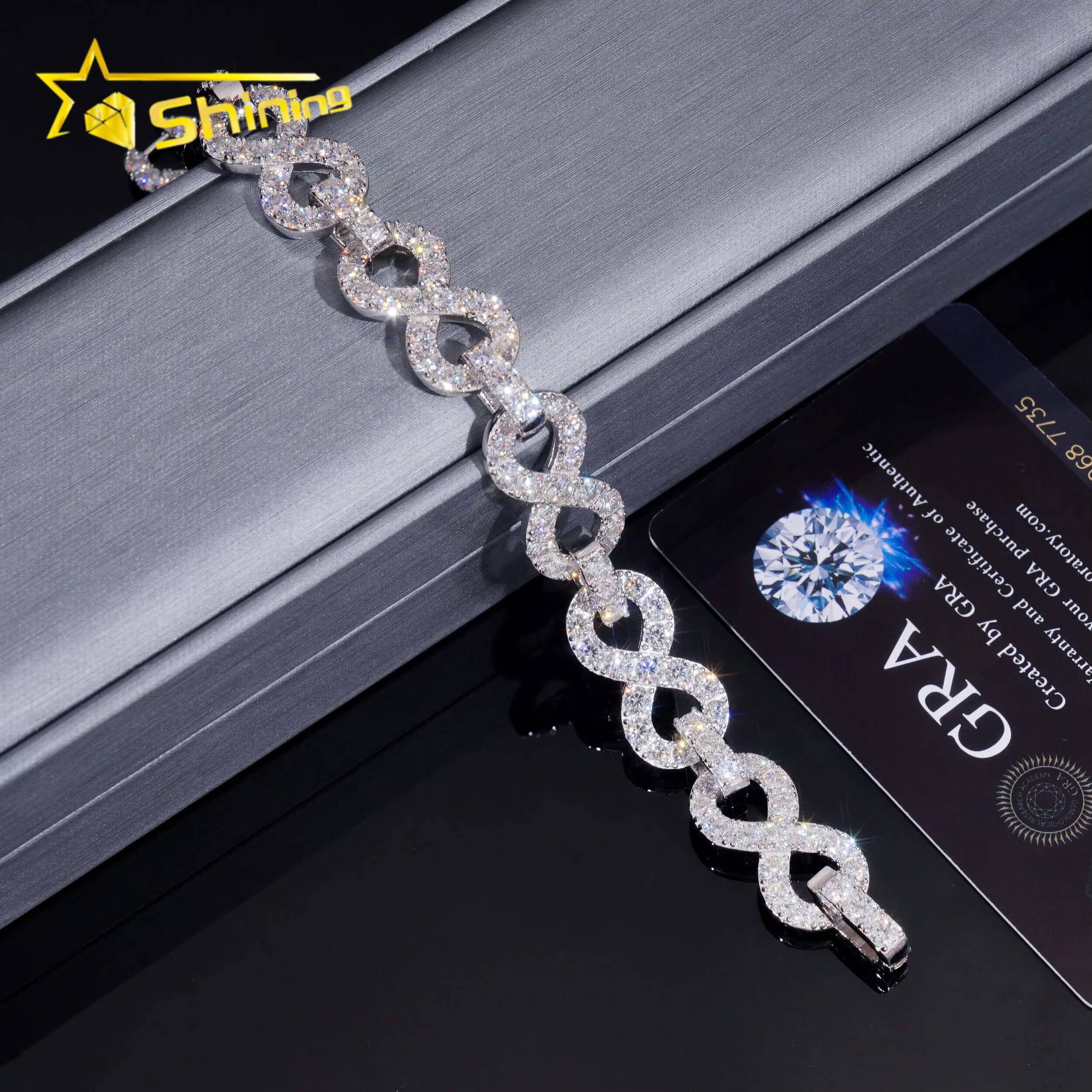Pass Diamond Tester Silver 925 Gold Plated Hip Hop Jewelry Custom 13mm VVS Moissanite Cuban Link Chain Bracelet Infinity Chain